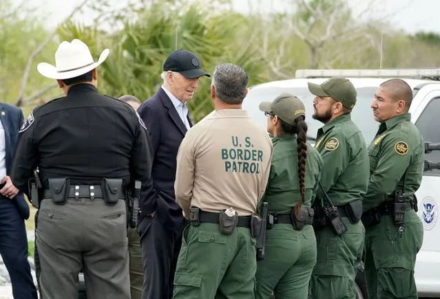 U.S. President Joe Biden receives a briefing at the U.S.-Mexico border in Brownsville, Texas, U.S., February 29, 2024. (Photo by Kevin Lamarque/Reuters)