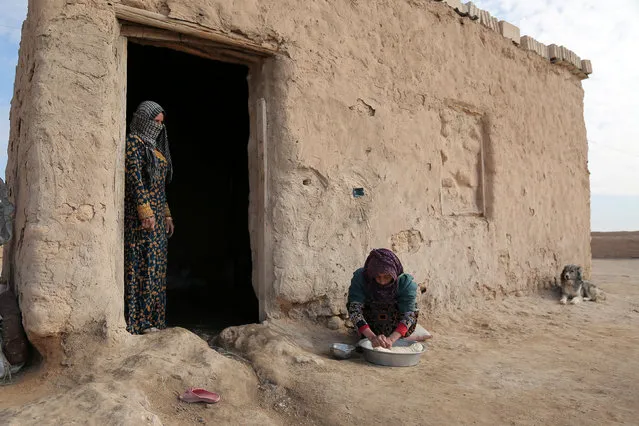 A woman kneads dough after she returned with others to their village of Bir Said when Syrian Democratic Forces took control of the area from Islamic State militants in northern Raqqa province, Syria February 7, 2017. (Photo by Rodi Said/Reuters)