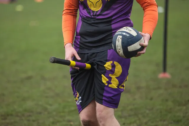 A player from the London Unspeakables quidditch team holds a broom between their legs during the Crumpet Cup quidditch tournament on Clapham Common on February 18, 2017 in London, England. (Photo by Jack Taylor/Getty Images)