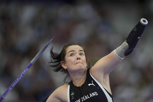 New Zealand's Holly Robinson competes during the women's javelin throw F46 at the 2024 Paralympics, Friday, September 6, 2024, in Paris, France. (Photo by Thibault Camus/AP Photo)