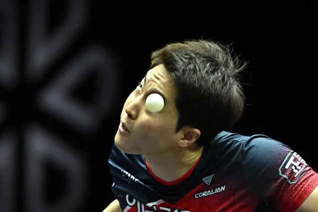 South Korea's Lim Jong-hoon competes against Japan's Harimoto Tomokazu (not in picture) during a men's quarterfinal match of the World Table Tennis Champions European Summer Series 2022 in Budapest, Hungary on July 21, 2022. (Photo by Attila Kisbenedek/AFP Photo)