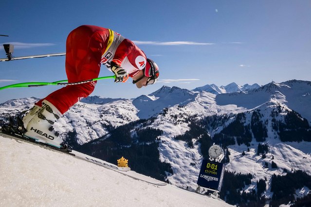 Austria's Vincent Kriechmayr takes the start of the Men Downhill training of the Saalbach 2025 FIS Alpine World Ski Championships in Hinterglemm on February 5, 2025. (Photo by Fabrice Coffrini/AFP Photo)