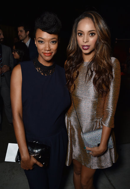 Sonequa Martin-Green, left, and Amber Stevens attend the season five premiere of “The Walking Dead” at AMC Universal Citywalk on Thursday, October 2, 2014, in Universal City, Calif. (Photo by John Shearer/Invision for AMC/AP Images)
