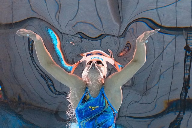 Neutral Athlete Belarus, Alina Zmushka competes in the women's 200-meter breaststroke semifinal at the World Aquatics Championships in Singapore, Thursday, July 31, 2025. (Photo by Lee Jin-man/AP Photo)