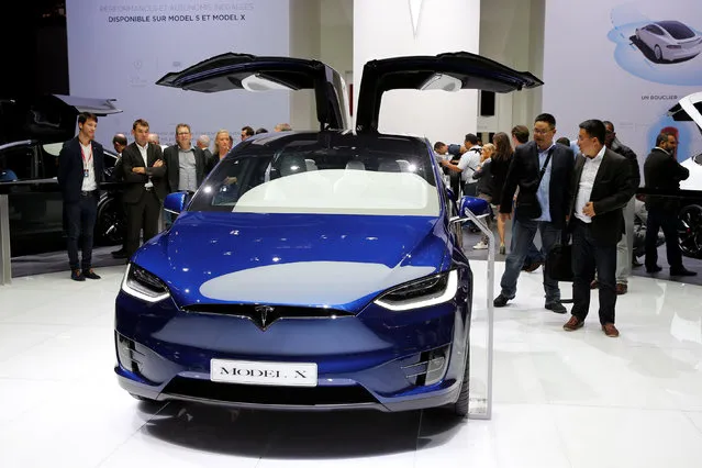 A Tesla Model X is displayed on media day at the Paris auto show, in Paris, France, September 30, 2016. (Photo by Benoit Tessier/Reuters)