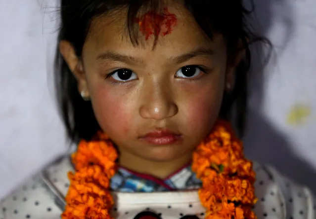 Nihira Bajracharaya, 5, is pictured after being appointed as the Living Goddess Kumari of Lalitpur, Nepal February 5, 2018. (Photo by Navesh Chitrakar/Reuters)