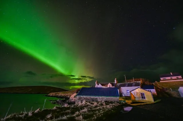 Residents of Yell, the second-largest of the Shetland Islands, were treated to a stunning view of the northern lights in the second decade of February 2023. (Photo by Ryan Nisbet/Capture Media Agency)