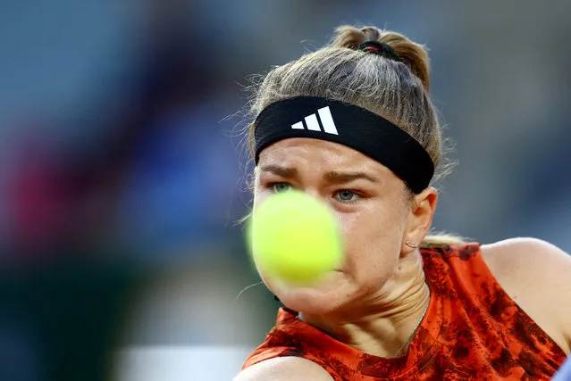 Czech Republic's Karolina Muchova in action during her third round match against Romania's Irina-Camelia Begu in the French Open in Paris on June 2, 2023. (Photo by Lisi Niesner/Reuters)