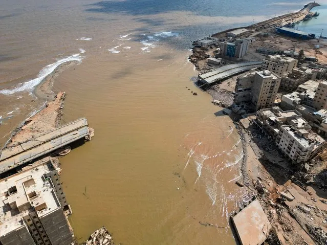 An aerial view shows a destroyed bridge in the aftermath of a deadly storm and flooding that hit Libya, in Derna, Libya on September 20, 2023. (Photo by Zohra Bensemra/Reuters)