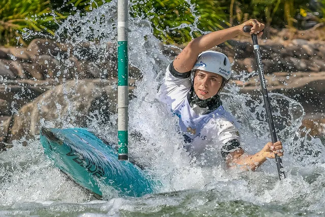 Grace and grunt. Canoeist Noemie Fox on her way to a podium finish in the women’s C1 event at the Penrith Open in March. (Photo by John Rohloff/Women in Sport Photo Action Awards 2021)