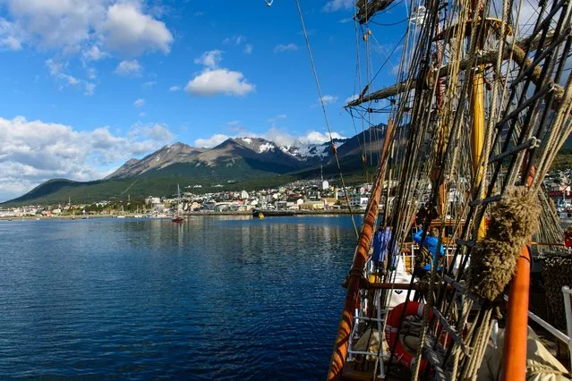 The Bark Europa sails away from the coast, on February 28, 2015 in Argentina. (Photo by Andrew Orr/Barcroft Images)