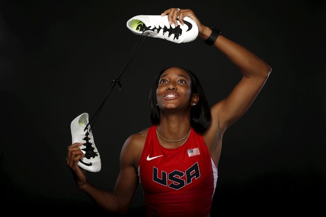 Runner English Gardner poses for a portrait at the U.S. Olympic Committee Media Summit in Beverly Hills, Los Angeles, California March 8, 2016. “My musical inspiration when I'm training is usually a lot of upbeat music”, said Gardner. (Photo by Lucy Nicholson/Reuters)