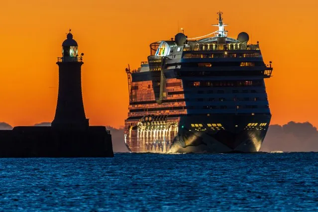 Cruise Ship AidaSol arrives on the River Tyne in Tynemouth, United Kingdom on September 13, 2022 as the sun starts to rise. (Photo by John Fatkin/Cover Images)