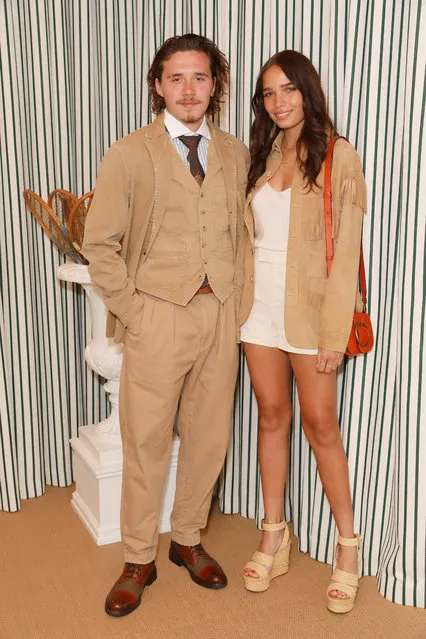 Brooklyn Beckham and girlfriend Hana Cross in Polo Ralph Lauren attend the Polo Ralph Lauren suite during the Wimbledon Tennis Championship Men's Final at All England Lawn Tennis and Croquet Club on July 14, 2019 in London, England. (Photo by Darren Gerrish/WireImage)