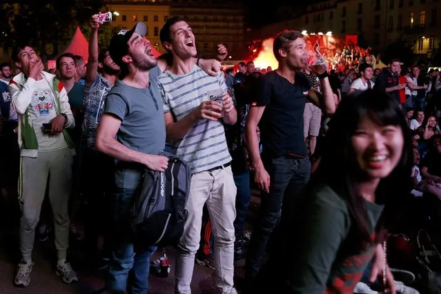 France fans react after goal as they watch the France v Romania EURO 2016 Group A soccer match, in Lyon, France, June 10, 2016. (Photo by Robert Pratta/Reuters)