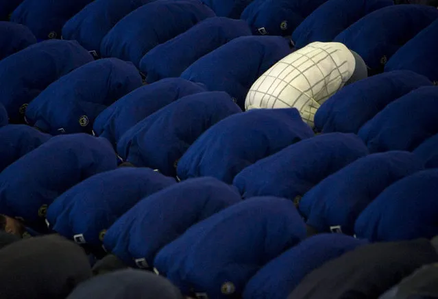 Worshippers pray during Friday prayers ceremony at a university in Tehran, Iran January 4, 2008. (Photo by Morteza Nikoubazl/Reuters)