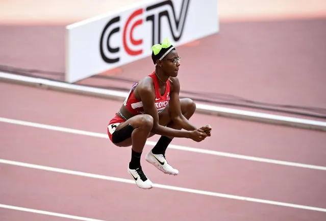 Shamier Little of the U.S. jumps before the start of the women's 400 metres hurdles heats during the 15th IAAF World Championships at the National Stadium in Beijing, China August 23, 2015. (Photo by Dylan Martinez/Reuters)