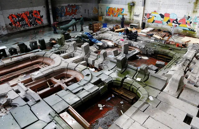 A damaged Art Nouveau facade designed by Belgian architect Victor Horta is pictured in a warehouse in the Brussels district of Schaerbeek after it was abandoned to squatters, Belgium, August 3, 2016. (Photo by Francois Lenoir/Reuters)