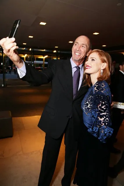 Chris Aronson, president of domestic distribution, Twentieth Century Fox and Jessica Chastain seen at Twentieth Century Fox “The Martian” Premiere Gala at the 2015 Toronto International Film Festival on Friday, September 11, 2015 in Toronto, CAN. (Photo by Eric Charbonneau/Invision for Twentieth Century Fox/AP Images)