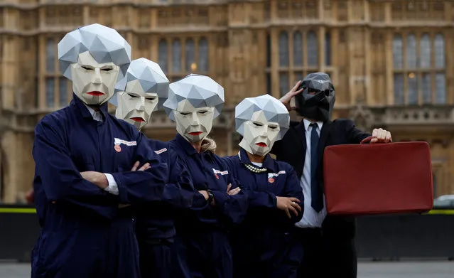 Britain's GMB union stages a protest outside parliament on the day the Finance Minister Philip Hammond presents his budget in London, Britain, November 22, 2017. (Photo by Peter Nicholls/Reuters)