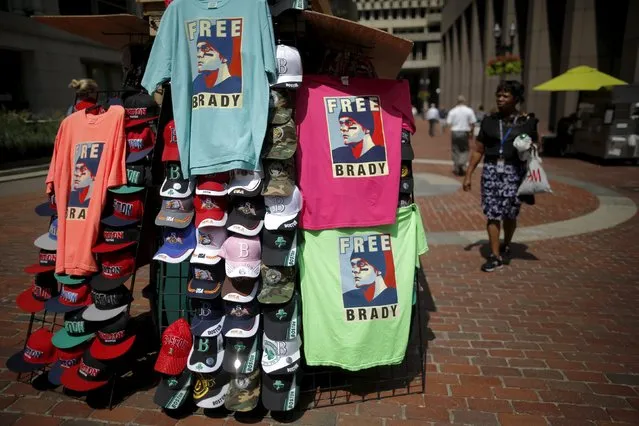 A woman approaches a street stall selling “Free Brady” t-shirts in Boston, Massachusetts, August 18, 2015. (Photo by Brian Snyder/Reuters)