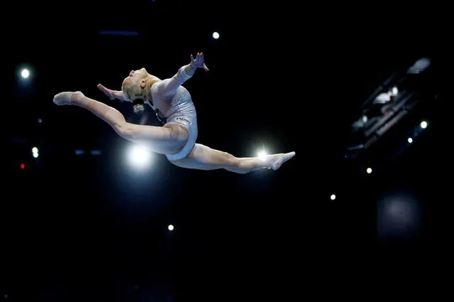 Italy's Martina Maggio in action during the Women's Beam at the European Artistic Gymnastics Championships in St. Jakobshalle, Basel, Switzerland on April 21, 2021. (Photo by Arnd Wiegmann/Reuters)