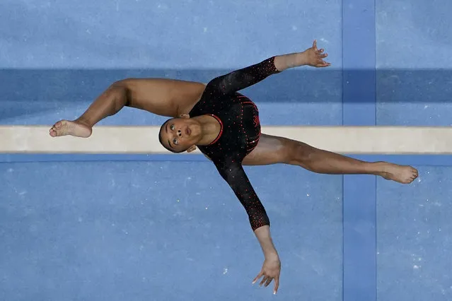 Tiana Sumanasekera competes on the beam during the U.S. Gymnastics Championships, Sunday, August 27, 2023, in San Jose, Calif. (Photo by Godofredo A. Vásquez/AP Photo)