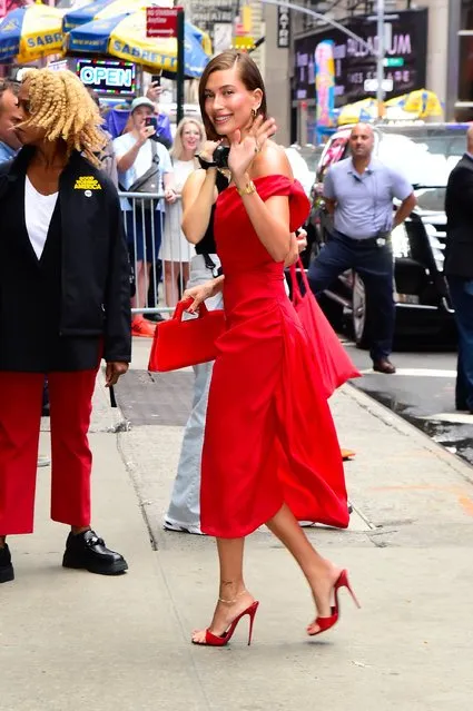 American model Hailey Bieber is seen in midtown on August 28, 2023 in New York City. (Photo by Raymond Hall/GC Images)