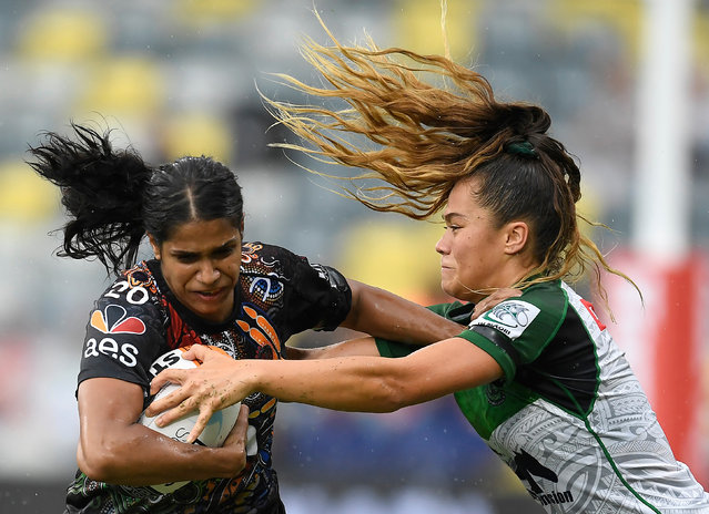 All star tackle. Taleena Simon of the Indigenous All Stars is tackled by Zali Fay of the Maori All Stars during the NRL All Stars game in Townsville. (Photo by Ian Hitchcock/Getty Images/Women in Sport Photo Action Awards 2021)