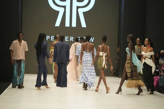 Models wear a creation by Pepper Row during the Lagos Fashion Week in Lagos, Nigeria, Thursday, October 26, 2023. (Photo by Sunday Alamba/AP Photo)