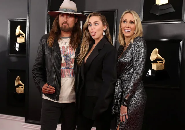 Billy Ray Cyrus, Miley Cyrus and Tish Cyrus (R) arrive at the 61st annual Grammy Awards at the Staples Center on Sunday, February 10, 2019, in Los Angeles. (Photo by Lucy Nicholson/Reuters)
