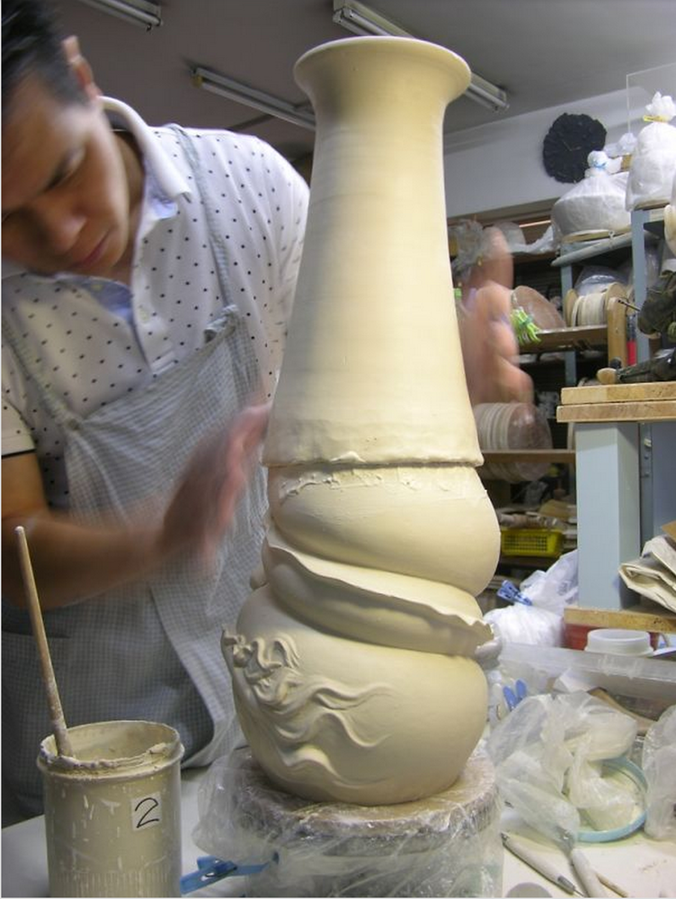 Beautiful Chinese Dragon Vase by Sculptor Johnson Tsang