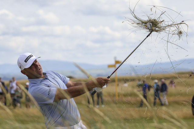 Gary Woodland of the United States plays from the rough on the 16th during a practice round ahead of the British Open Golf Championships at Royal Troon golf club in Troon, Scotland, Wednesday, July 17, 2024. (Photo by Peter Morrison/AP Photo)