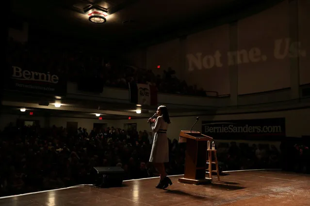 Rep. Alexandria Ocasio-Cortez speaks at a Democratic 2020 U.S. presidential candidate and U.S. Senator Bernie Sanders (I-VT) campaign rally in Ames, Iowa, U.S., January 25, 2020. (Photo by Ivan Alvarado/Reuters)