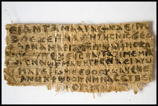 A previously unknown scrap of ancient papyrus written in ancient Coptic is pictured in this undated handout photo. The fourth-century text provides the first known piece of evidence that some early followers of Jesus proposed that he was married. (Photo by Karen L. King, courtesy Harvard University/CNS Photo)