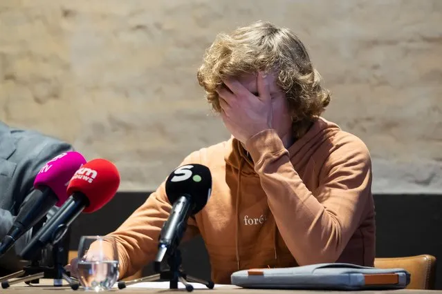 Belgian cyclocross cycling rider Toon Aerts is emotional as he holds a press conference on a 2 year ban from the UCI after an anti-doping violation in the beginning of the year, Thursday 29 December 2022 in Merksplas. At an out-of-competition test on 19 January, Letrozole Metabolite was detected in a sample, Aerts confirmed he will appeal the sentence from the Union Cycliste Internationale (UCI). (Photo by Kristof Van Accom/Belga Mag via AFP Photo)