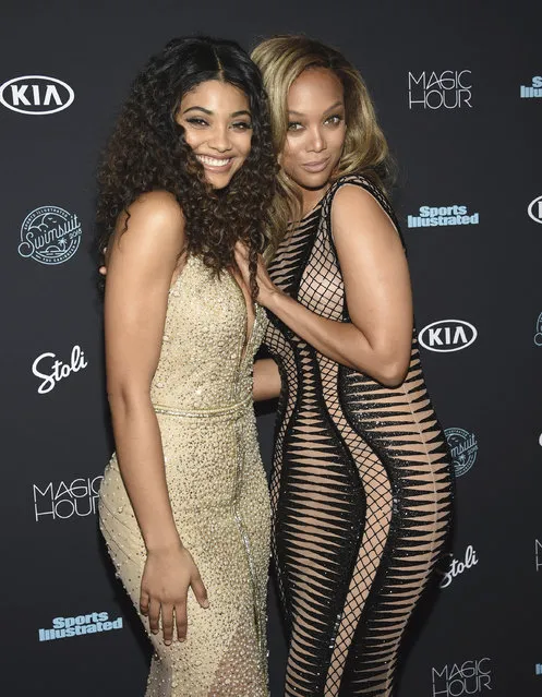 Danielle Herrington, left, and Tyra Banks attend the Sports Illustrated Swimsuit Issue launch party at Magic Hour at Moxy NYC Times Square on Wednesday, February 14, 2018, in New York, USA. (Photo by Evan Agostini/Invision/AP Photo)