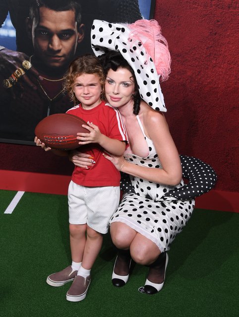 American model Julia Fox with son Valentino arrives at the Premiere Of Universal Pictures' “Him” at TCL Chinese Theatre on September 17, 2025 in Hollywood, California. (Photo by Steve Granitz/FilmMagic)