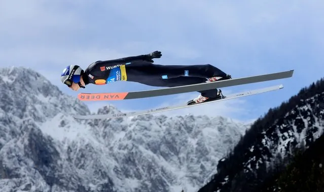 Andreas Wellinger of Germany competes during the Individual HS240 at the FIS World Cup Ski Flying Men Planica on April 1, 2023 in Planica, Slovenia. (Photo by Borut Zivulovic/Reuters)