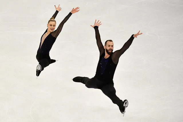Ashley Cain-Gribble and Timothy Leduc of the U.S. in action during the pairs short program at the World Figure Skating Championships in Stockholm, Sweden on March 24, 2021. (Photo by Anders Wiklund/TT News Agency via Reuters)