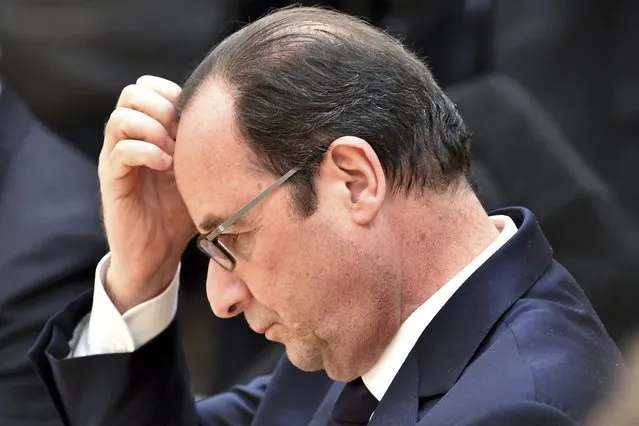 France's President Francois Hollande takes part in peace talks on resolving the Ukrainian crisis in Minsk, February 11, 2015. (Photo by Kirill Kudryavtsev/Reuters)