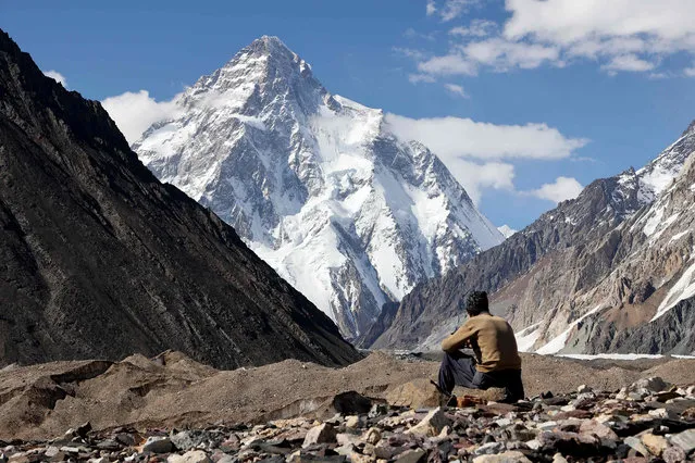 This picture taken on July 14, 2023 shows a view of K2, world’s second tallest mountain from Concordia camp in the Karakoram range of Gilgit–Baltistan, Pakistan. (Photo by Joe Stenson/AFP Photo)