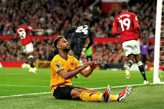 Wolverhampton Wanderers' Matheus Cunha rues a missed chance during the Premier League match at Old Trafford, Manchester on Monday, August 14, 2023. (Photo by Nick Potts/PA Images via Getty Images)