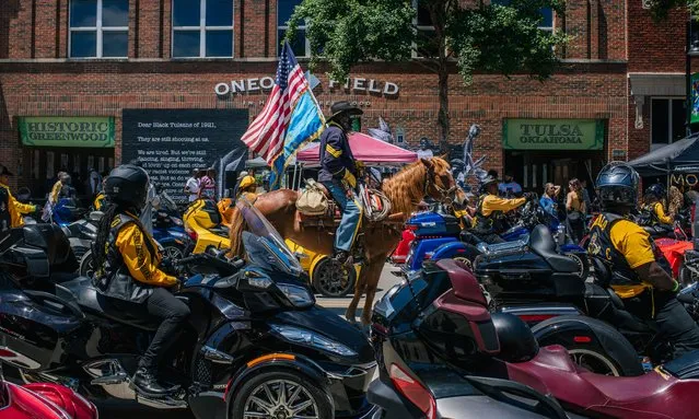 Members of the Buffalo Soldiers bike club participate in the Centennial Black Wall St. Heritage Parade, in the Greenwood district of Tulsa, during commemorations of the 100th anniversary of the Tulsa Race Massacre on May 29, 2021 in Tulsa, Oklahoma. (Photo by Brandon Bell/Getty Images)