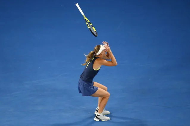 Caroline Wozniacki of Denmark celebrates winning the singles final against Simona Halep of Romania at the Australian Open, January 27, 2018. (Photo by Toru Hanai/Reuters)