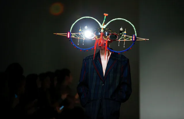 A model presents a creation during the pushBUTTON catwalk show at London Fashion Week Women's A/W19 in London, Britain February 19,  2019. (Photo by Henry Nicholls/Reuters)