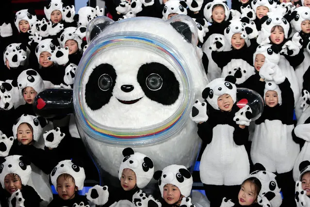 The Mascot of the 2022 Olympic Winter Games, Bing Dwen Dwen, is seen unveiled during a launching ceremony at Shougang Ice Hockey Arena on September 17, 2019 in Beijing, China. (Photo by Xinyu Cui/Getty Images)
