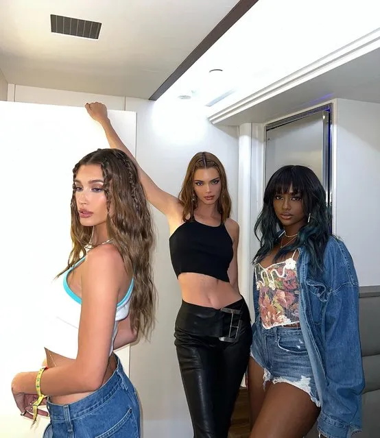 American models Hailey Baldwin and Kendall Jenner and American singer Justine Skye at Coachella 2022 in the second decade of April 2022. (Photo by Instagram)