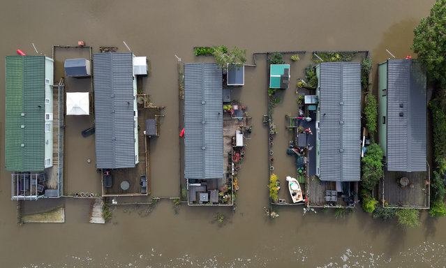 Cogenhoe Mill Holiday Park in Northamptonshire, UK submerged by floodwater after the River Nene burst its banks on Tuesday, September 24, 2024. 35 flood warnings are in place across England on Tuesday morning. Parts of Bedfordshire, Oxfordshire, Warwickshire and Northamptonshire saw more than 100mm of rain in the last 48 hours. (Photo by Joe Giddens/PA Images via Getty Images)