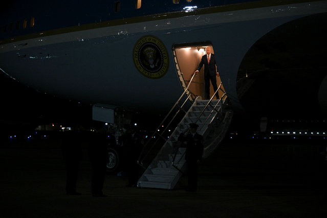 U.S. President Joe Biden deboards the plane as he and First Lady Jill Biden arrive at Joint Base Andrews Air Force Base in Prince George’s County, Maryland, U.S., October 15, 2024. (Photo by Annabelle Gordon/Reuters)